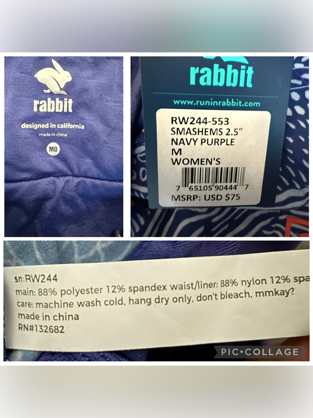 Rabbit Smashems 2.5" Shorts Navy Purple Women’s Running Gym Size Medium NEW - Picture 7 of 7